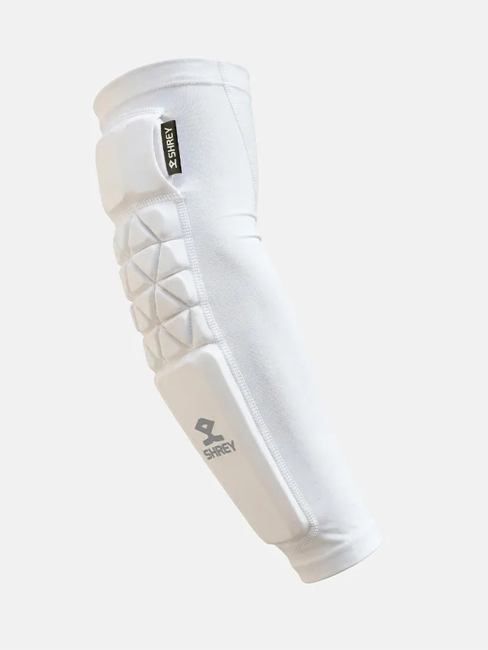 Shrey Legacy Cricket Batting Arm Guard @ Close Up View White 2