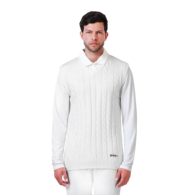 Shrey Master Knitted Cricket Slipover Unisex Sleeveless Size@front view