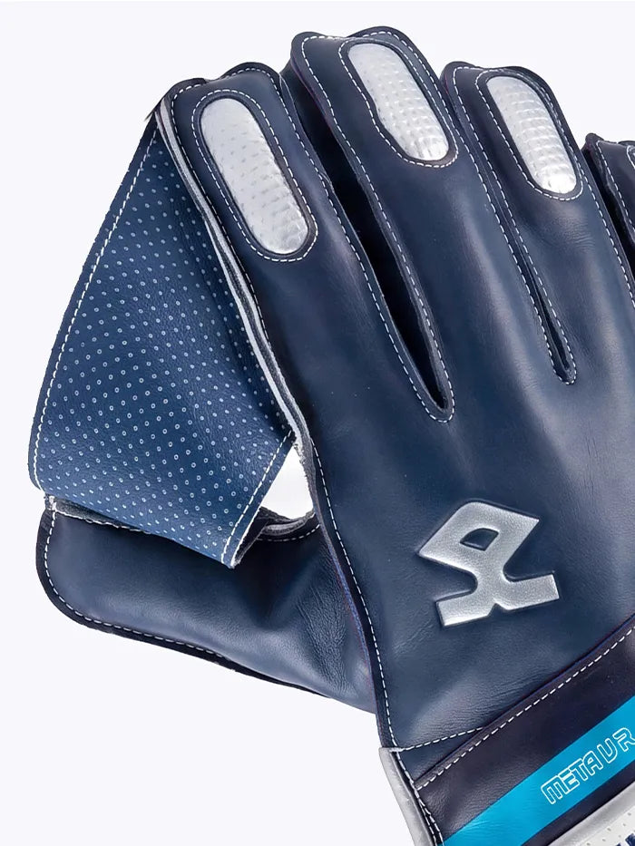 Shrey Meta VR Cricket Wicket Keeping Gloves Navy White Adult Size @ Right Back View