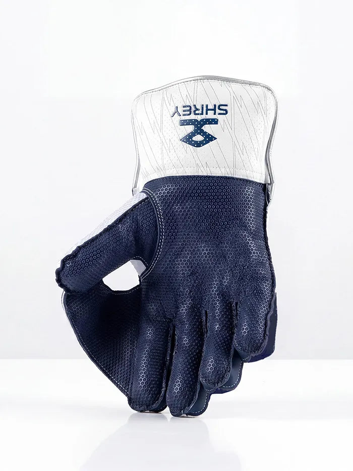 Shrey Meta VR Cricket Wicket Keeping Gloves Navy White Adult Size @ Right Front View 2