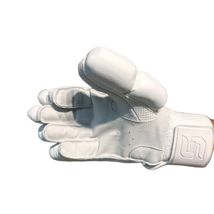 Somi Sapphire Pro All White Cricket Batting Gloves Mens Size@front view3