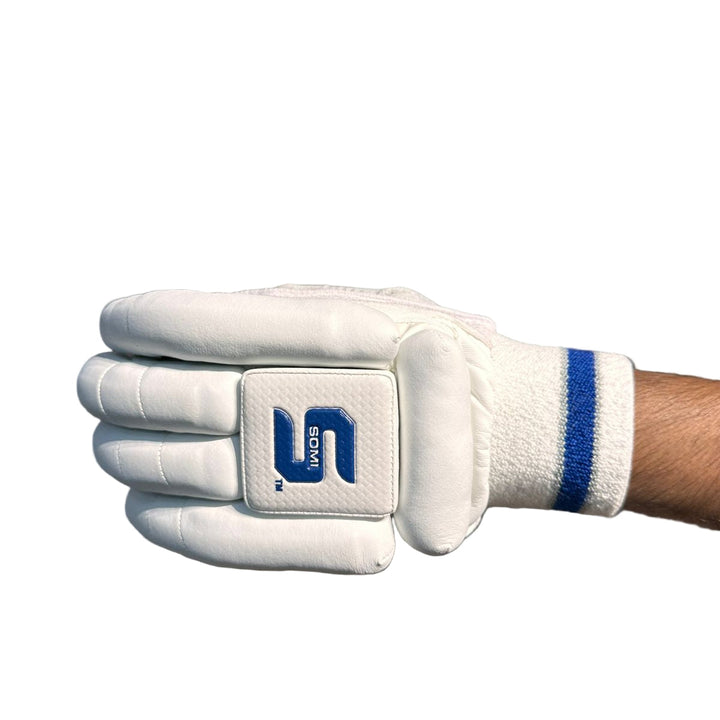 Somi Sapphire Pro Blue White Cricket Batting Gloves Mens Size @ Left Back Photos View