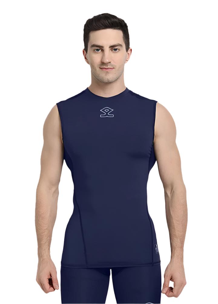 Shrey Intense Compression Sleeve Less Top Navy Colour Front View