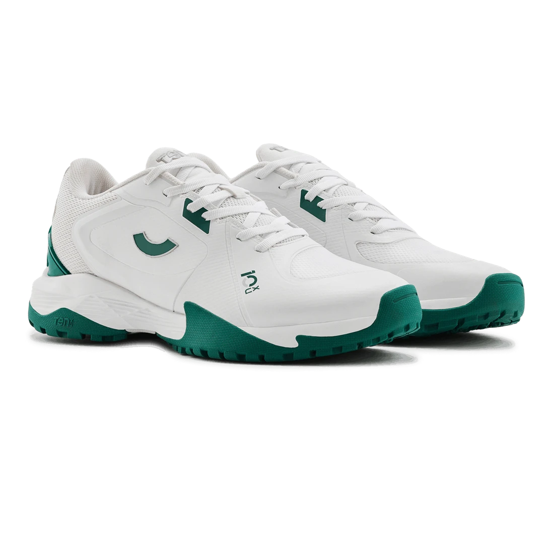 Tenxu All Rounder Cricket Rubber Shoes Bright White Green@front view