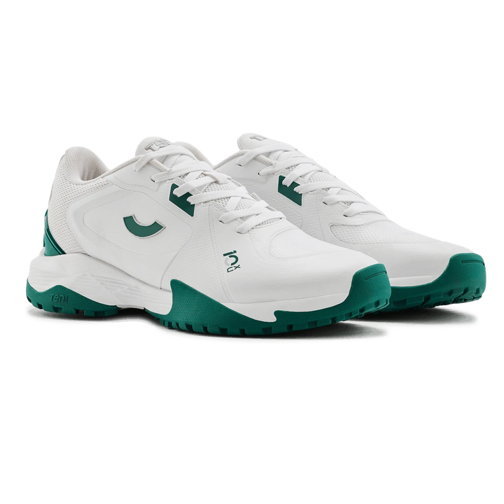 Tenxu All Rounder Cricket Rubber Shoes Bright White Green@front view