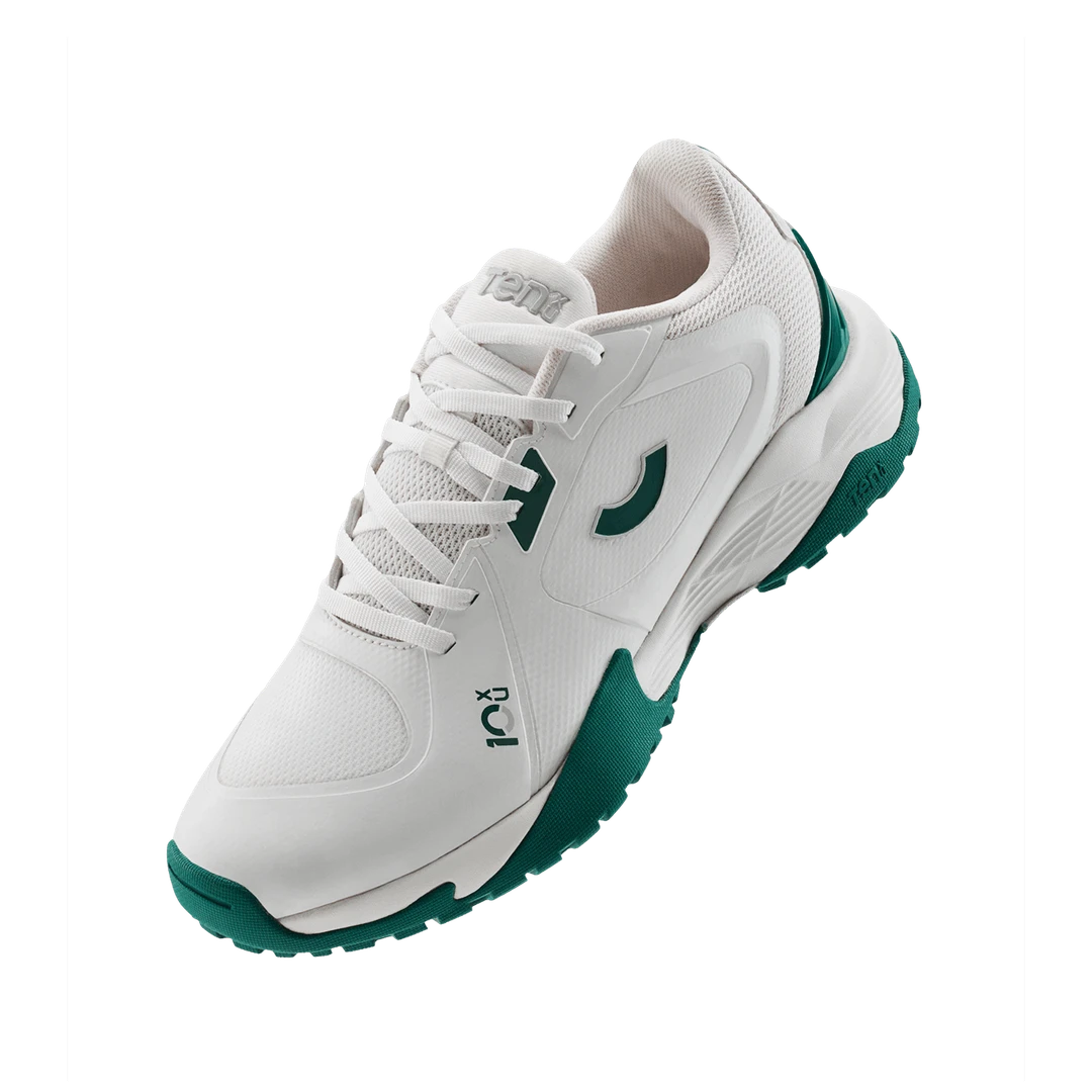 Tenxu All Rounder Cricket Rubber Shoes Bright White Green@front view3