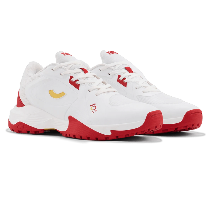 Tenxu All Rounder Cricket Rubber Shoes Bright White Racing Red@front view1