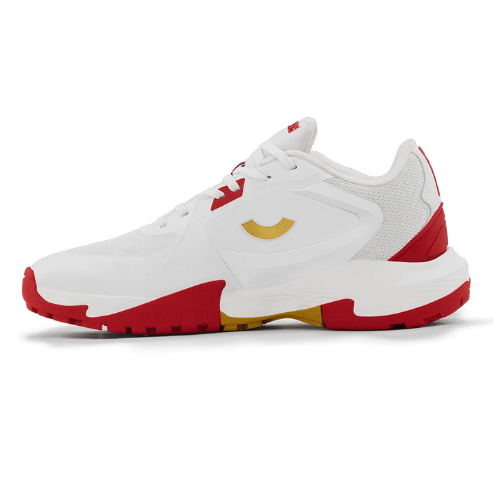 Tenxu All Rounder Cricket Rubber Shoes Bright White Racing Red@front view3