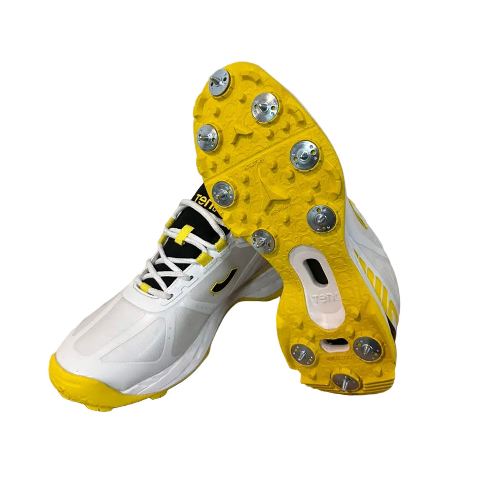 Tenxu Centurion Cricket Spikes Shoes White Yellow@front view2