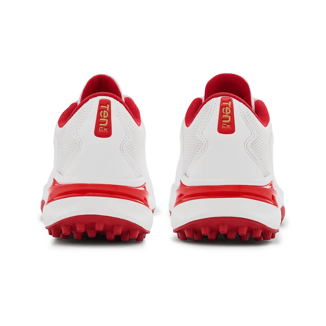 Tenxu Youngstar Kids Cricket Shoes Bright White Racing Red @ Back View