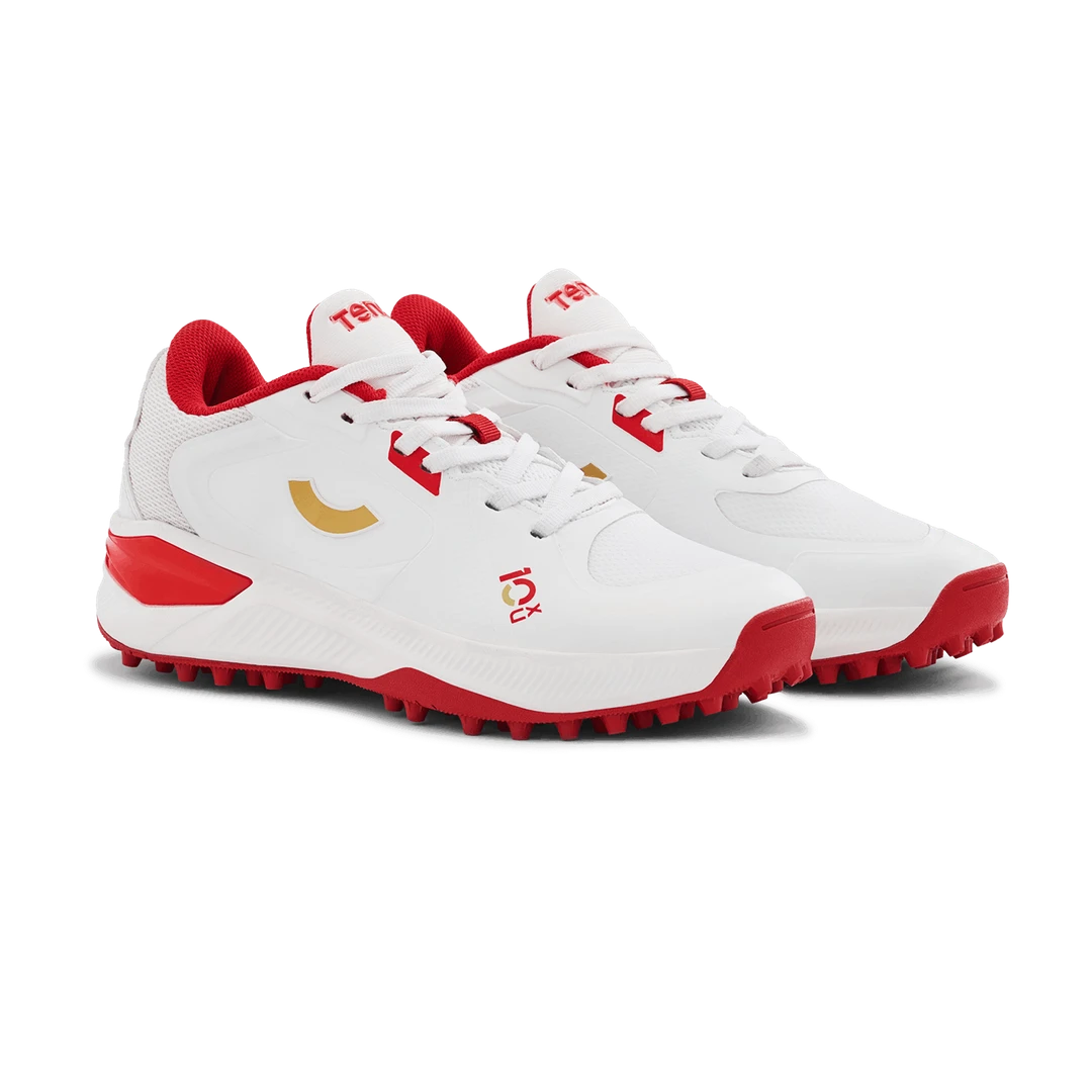 Tenxu Youngstar Kids Cricket Shoes Bright White Racing Red @ Side View