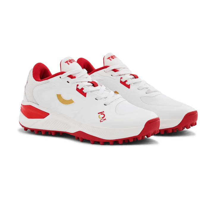 Tenxu Youngstar Kids Cricket Shoes Bright White Racing Red @ Side View