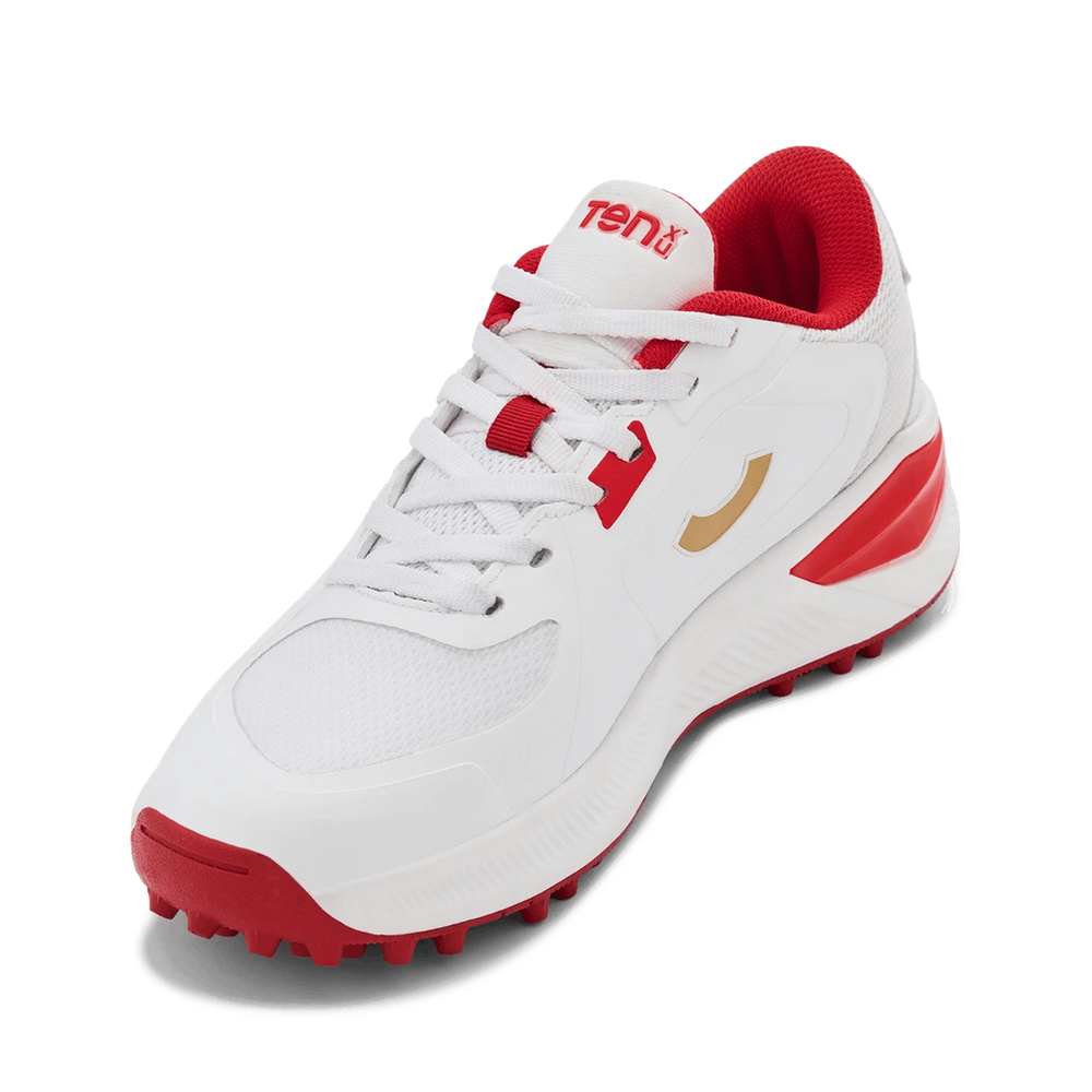 Tenxu Youngstar Kids Cricket Shoes Bright White Racing Red @ Side View 2