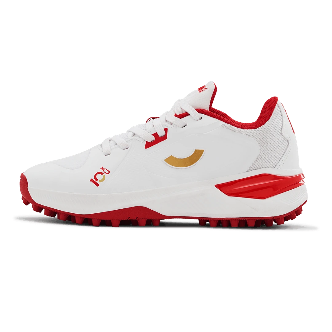 Tenxu Youngstar Kids Cricket Shoes Bright White Racing Red @ Side View 4
