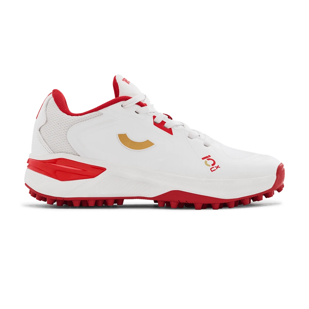 Tenxu Youngstar Kids Cricket Shoes Bright White Racing Red @ Side View 5