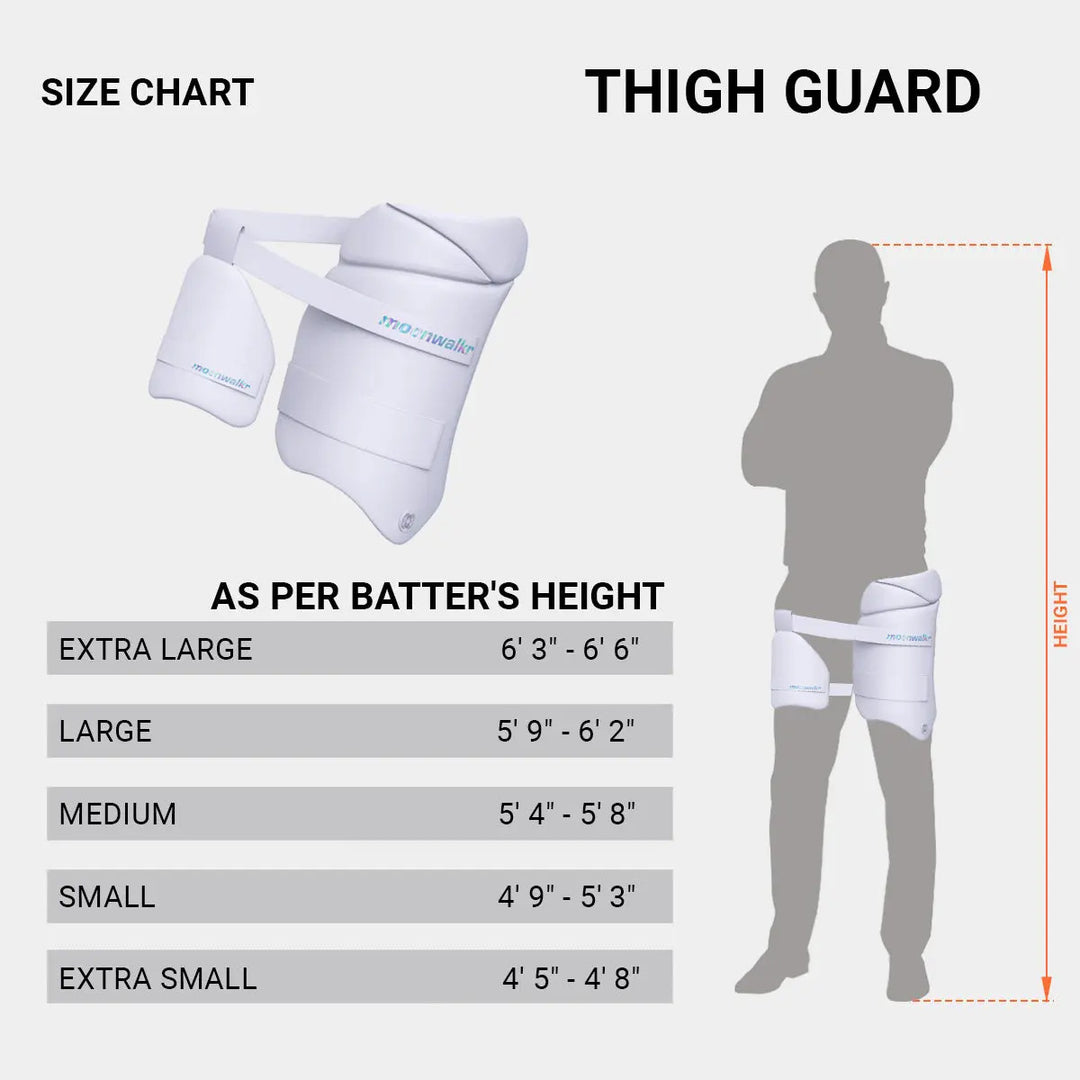 Moonwalkr 2.0 Cricket Batting Combo Thigh Guard Pad White @ Size Chart View