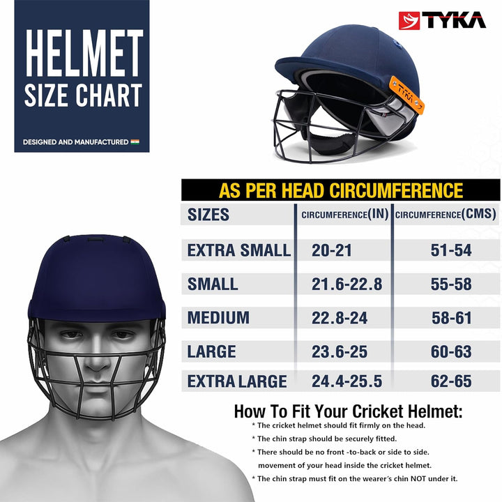 Tyka Atlas Mild Steel Grill Cricket Helmet @ Size Chart View 4