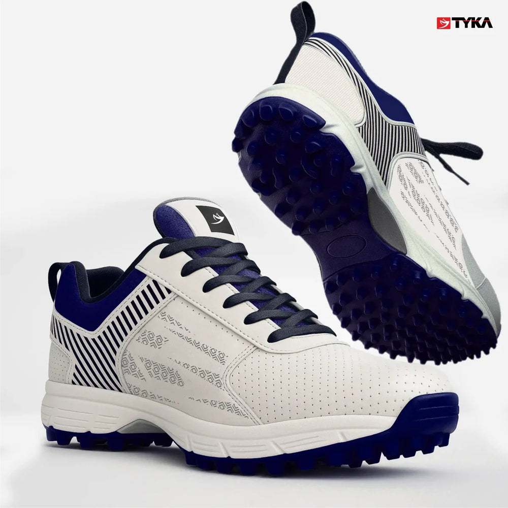 Tyka Velocity Rubber Cricket Shoes White Blue Size @ Composite View