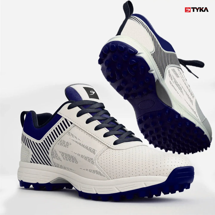 Tyka Velocity Rubber Cricket Shoes White Blue Size @ Composite View