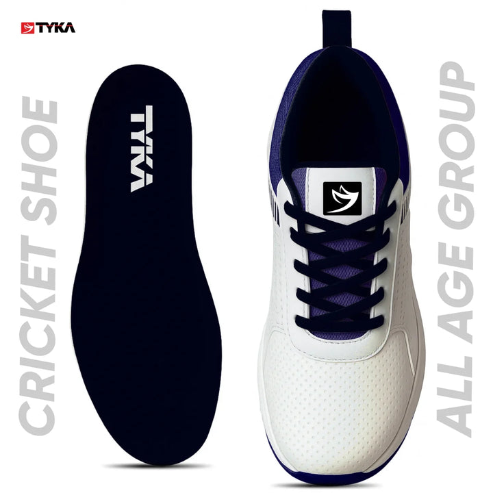 Tyka Velocity Rubber Cricket Shoes White Blue Size @ Composite View 2