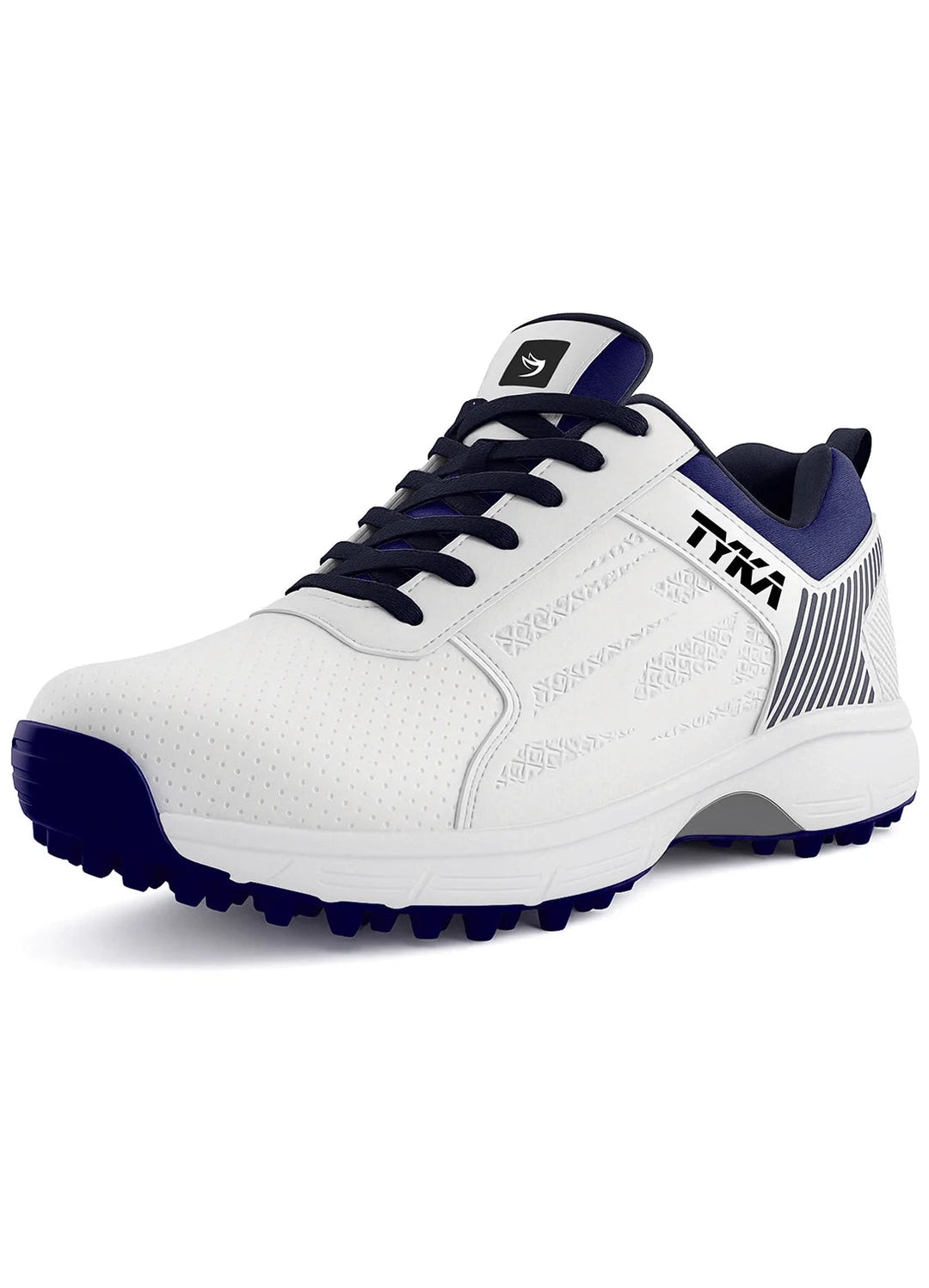 Tyka Velocity Rubber Cricket Shoes White Blue Size @ Front View