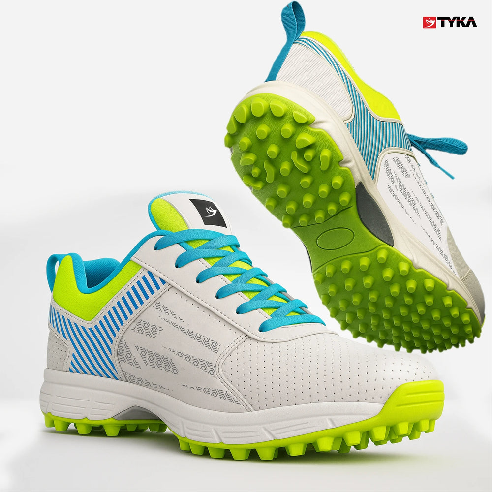 Tyka Velocity Rubber Cricket Shoes White Cyan @ Composite View