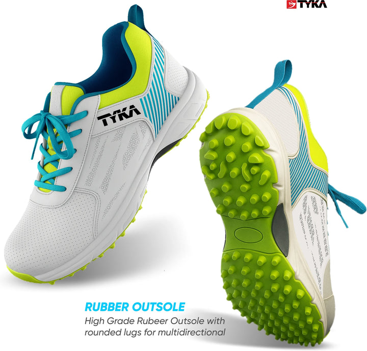 Tyka Velocity Rubber Cricket Shoes White Cyan @ Composite View 2