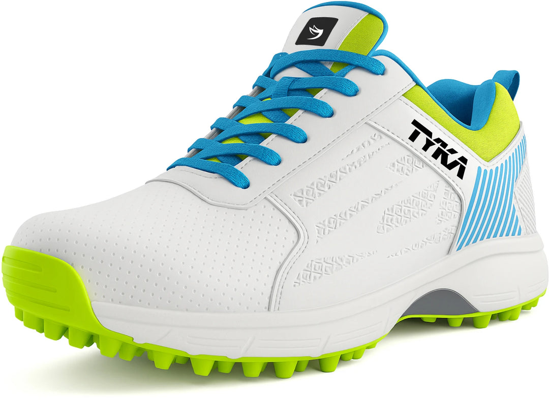 Tyka Velocity Rubber Cricket Shoes White Cyan @ Side View