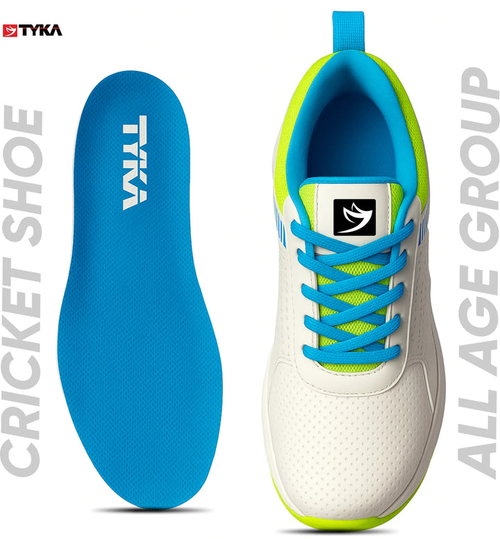 Tyka Velocity Rubber Cricket Shoes White Cyan @ Sole View 2