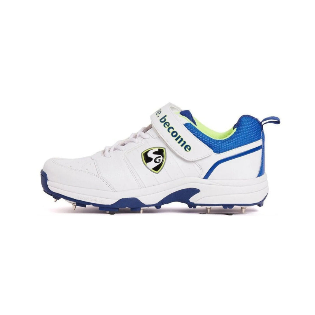 SG Sierra 2.0 Full Metal Spikes White R.Blue Lime Cricket Shoes Size