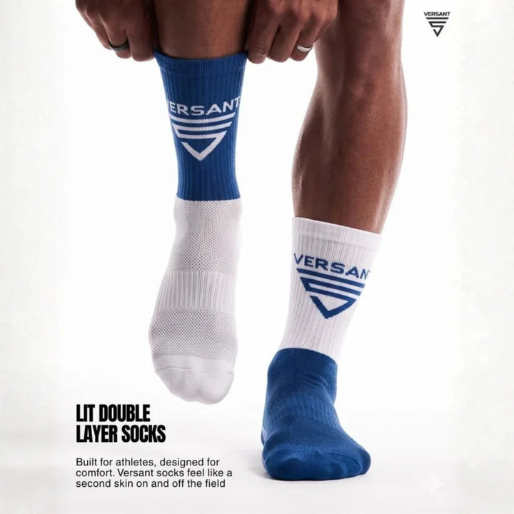 Versant LIT Cricket Socks White Blue Mens @ Front View
