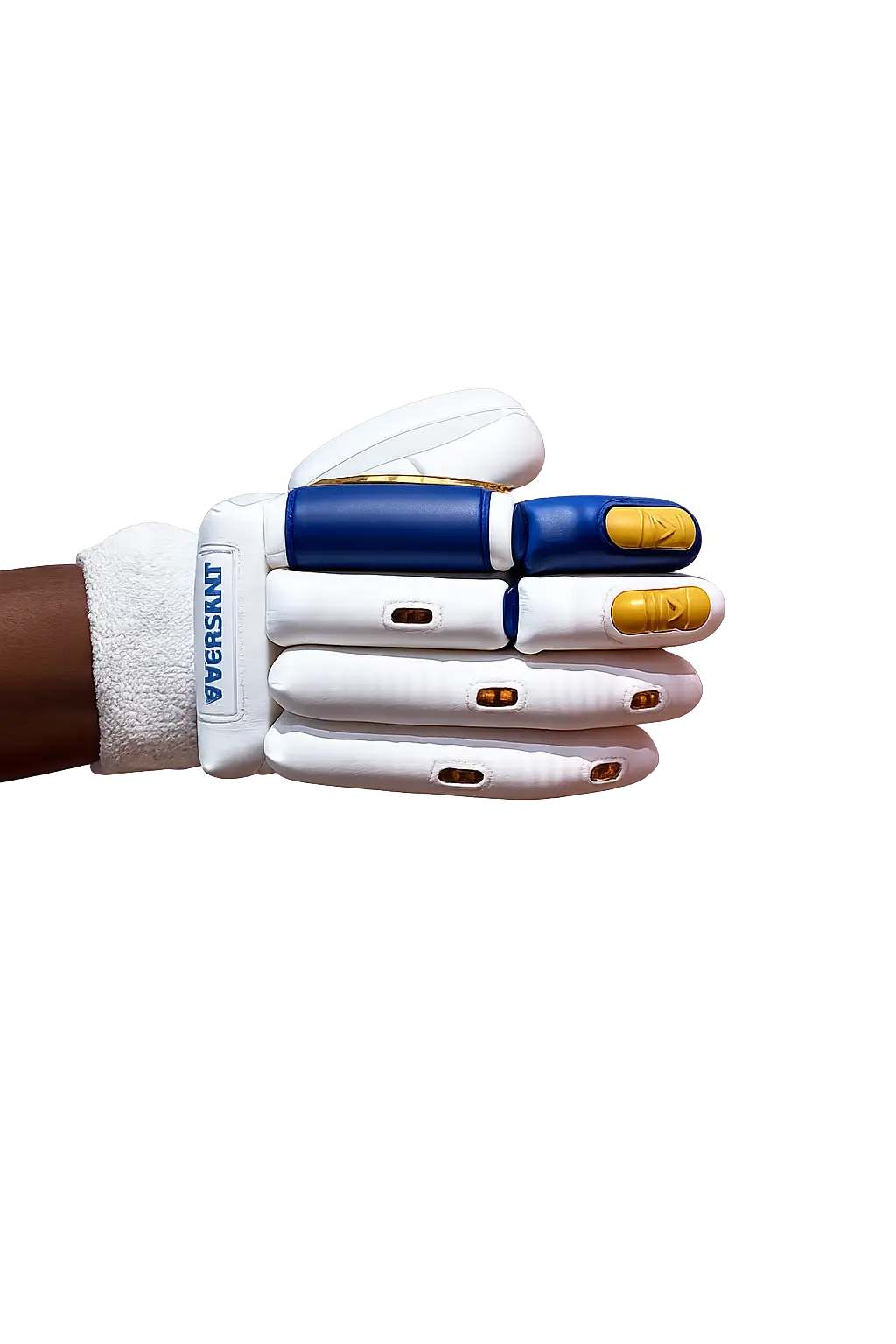 Versant Showman Glory Limited Edition Cricket Batting Gloves White Blue @ Left Back View