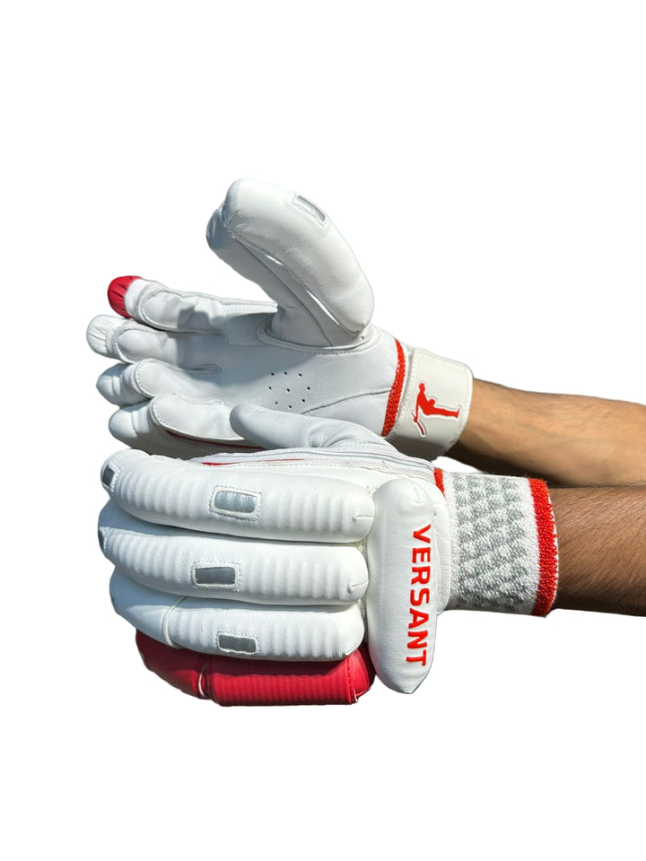 Versant Showman Grid Cricket Batting Gloves WhiteRedSilver Size Mens Size@front view1