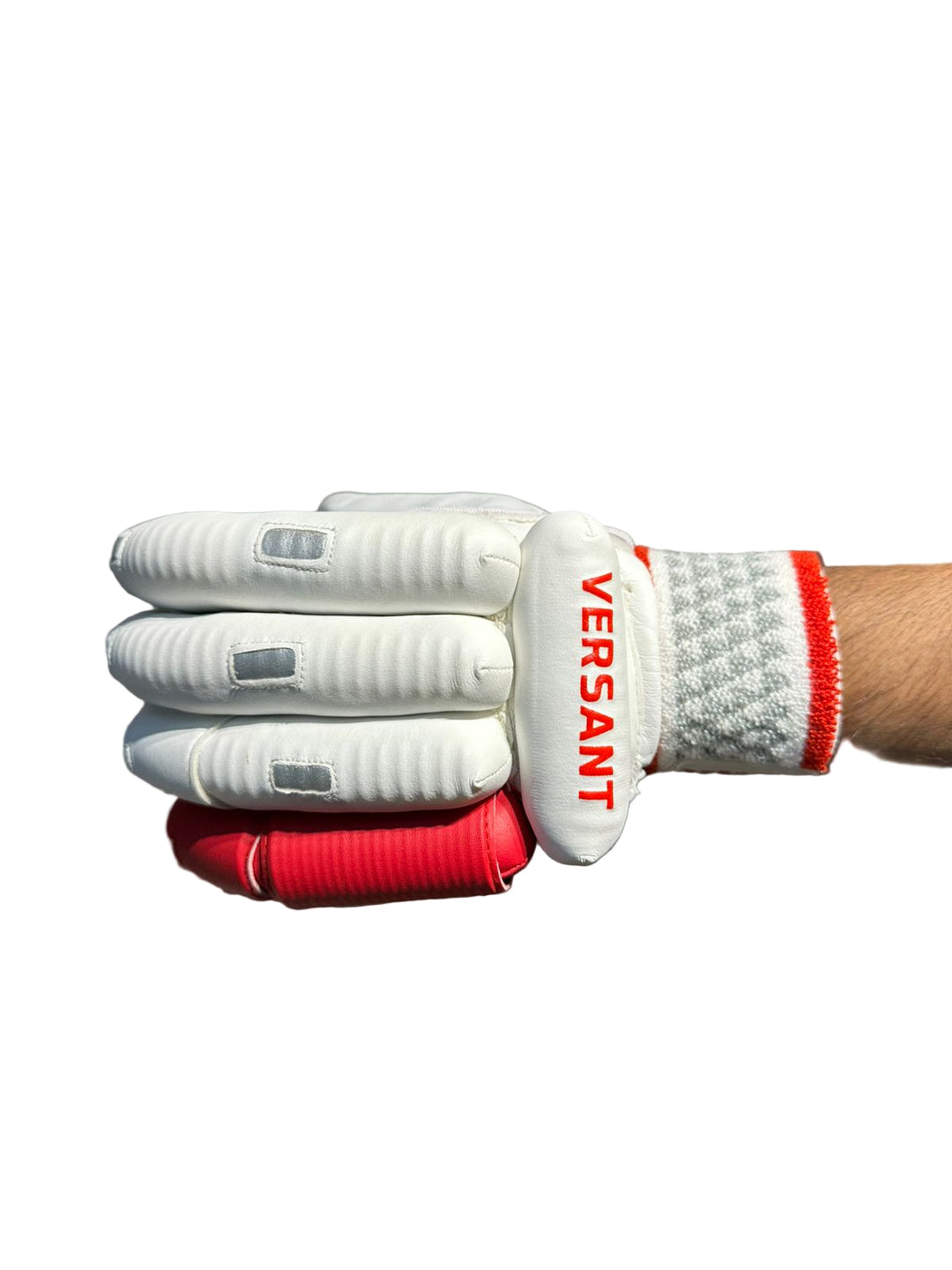 Versant Showman Grid Cricket Batting Gloves WhiteRedSilver Size Mens Size@front view2