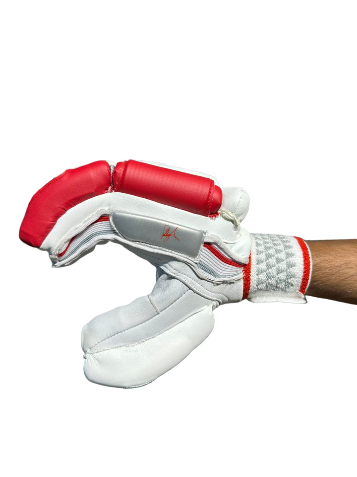 Versant Showman Grid Cricket Batting Gloves WhiteRedSilver Size Mens Size@front view3