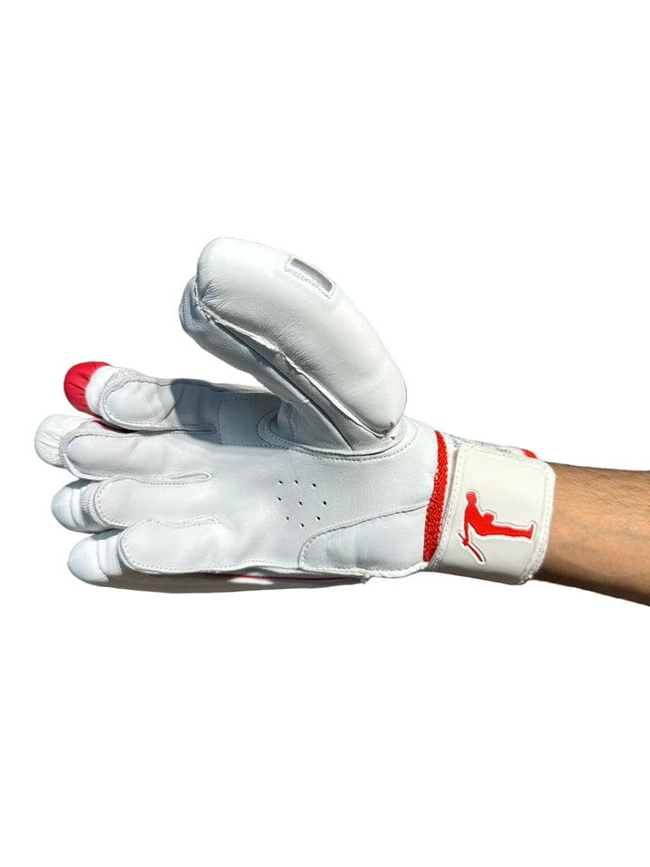 Versant Showman Grid Cricket Batting Gloves WhiteRedSilver Size Mens Size@front view4