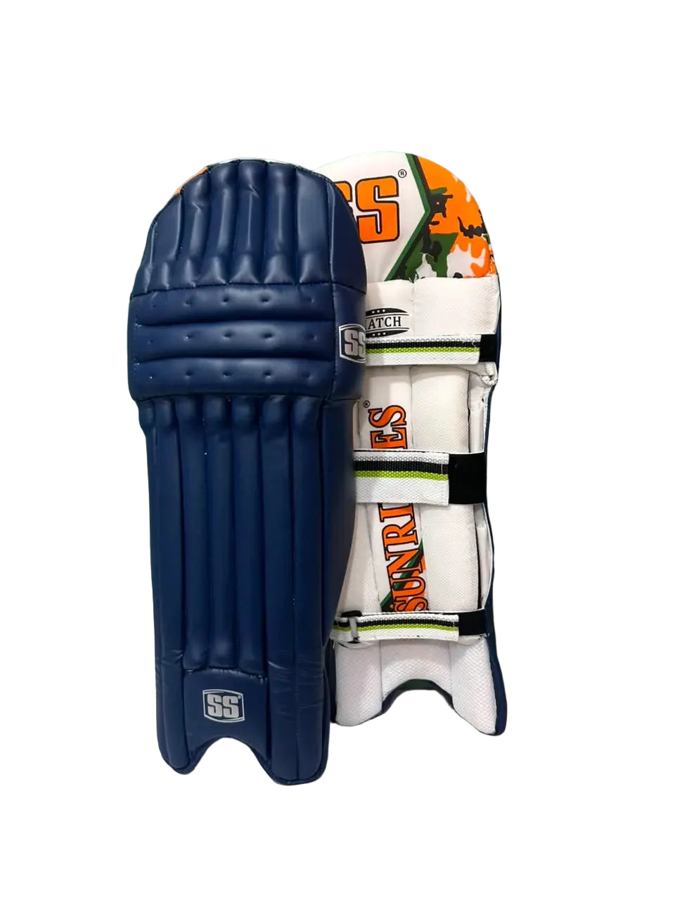 SS Match Navy Cricket Batting Leg Guard Pads@front view