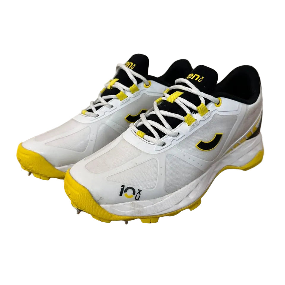 Tenxu Centurion Cricket Spikes Shoes White Yellow@front view4