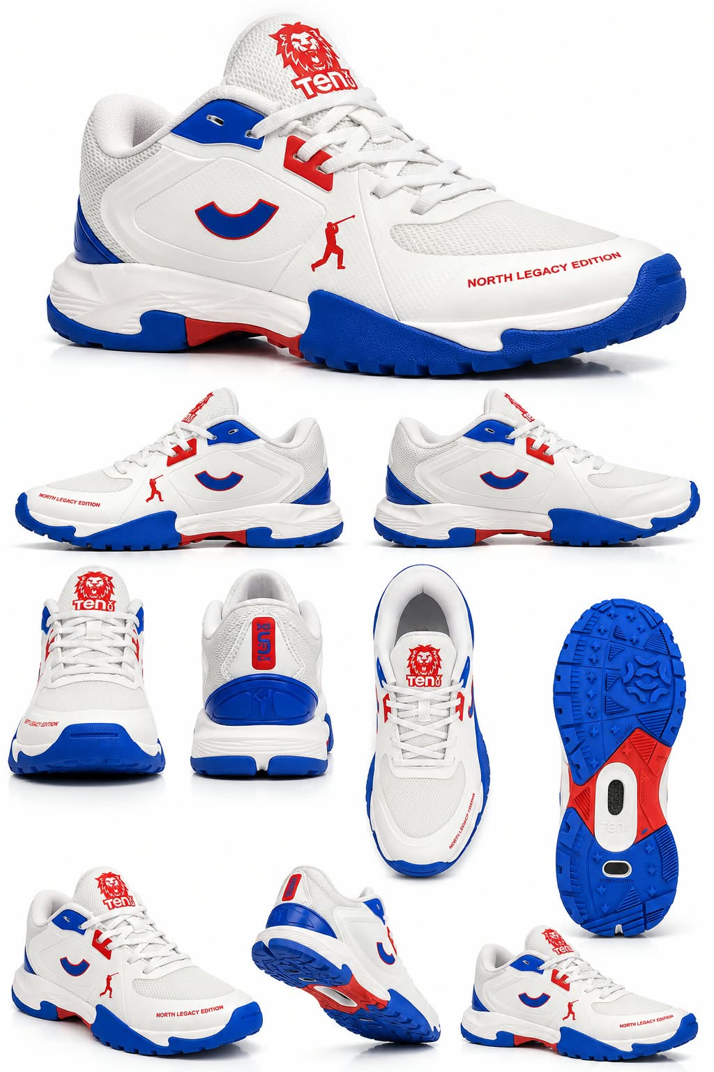 Tenxu All Rounder Cricket Rubber Shoes Blue Red Size