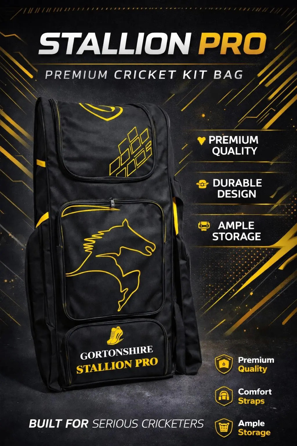 Gortonshire Stallion Pro Cricket Duffle Kit Bag With Wheels