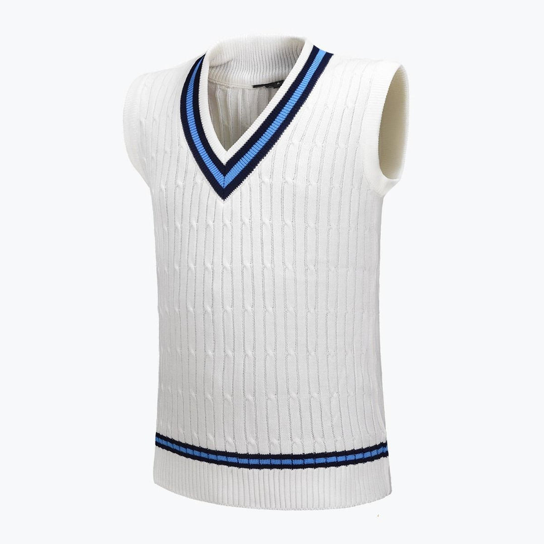 DSC DS 200 Cricket Sweater White & Navy Size @ Front View 2