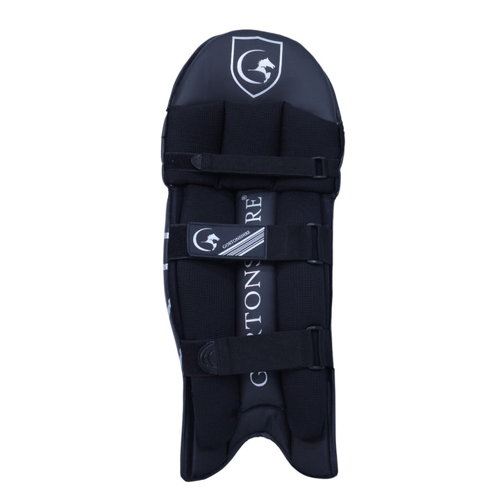 Gortonshire Focus Black Cricket Batting Leg Guard Pads Size@back view