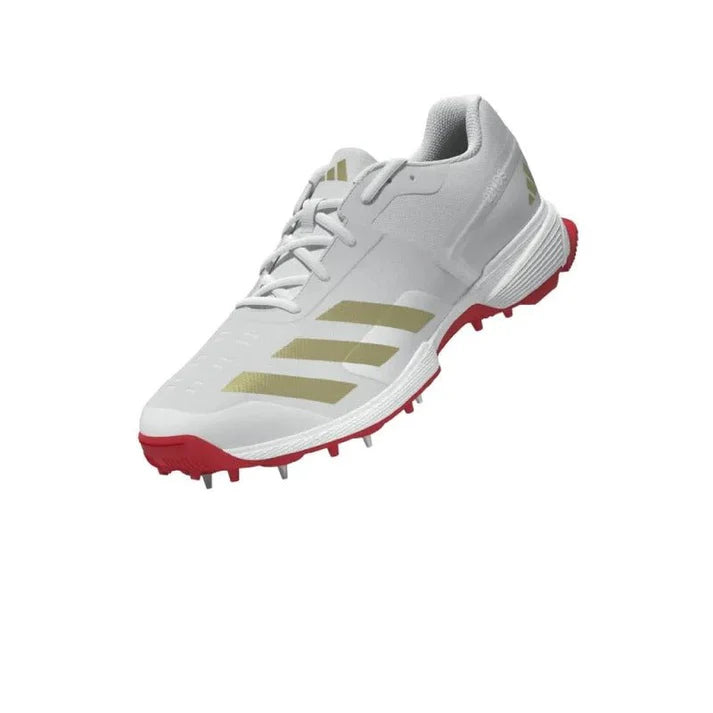 Adidas 22 Yard White Red Gold Spikes Cricket Shoes Size@front view2