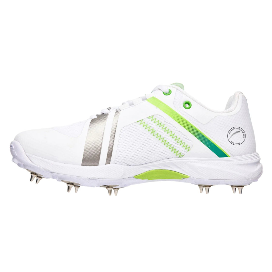Kookaburra Pro 2.0 Cricket Spikes Shoes White Green Size @ Side View 2