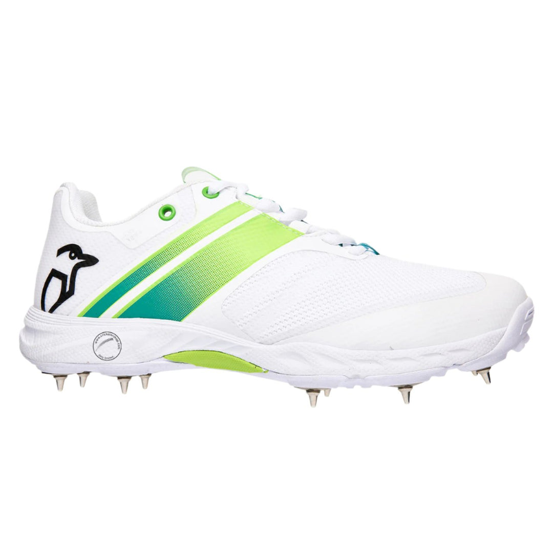 Kookaburra Pro 2.0 Cricket Spikes Shoes White Green Size @ Side View