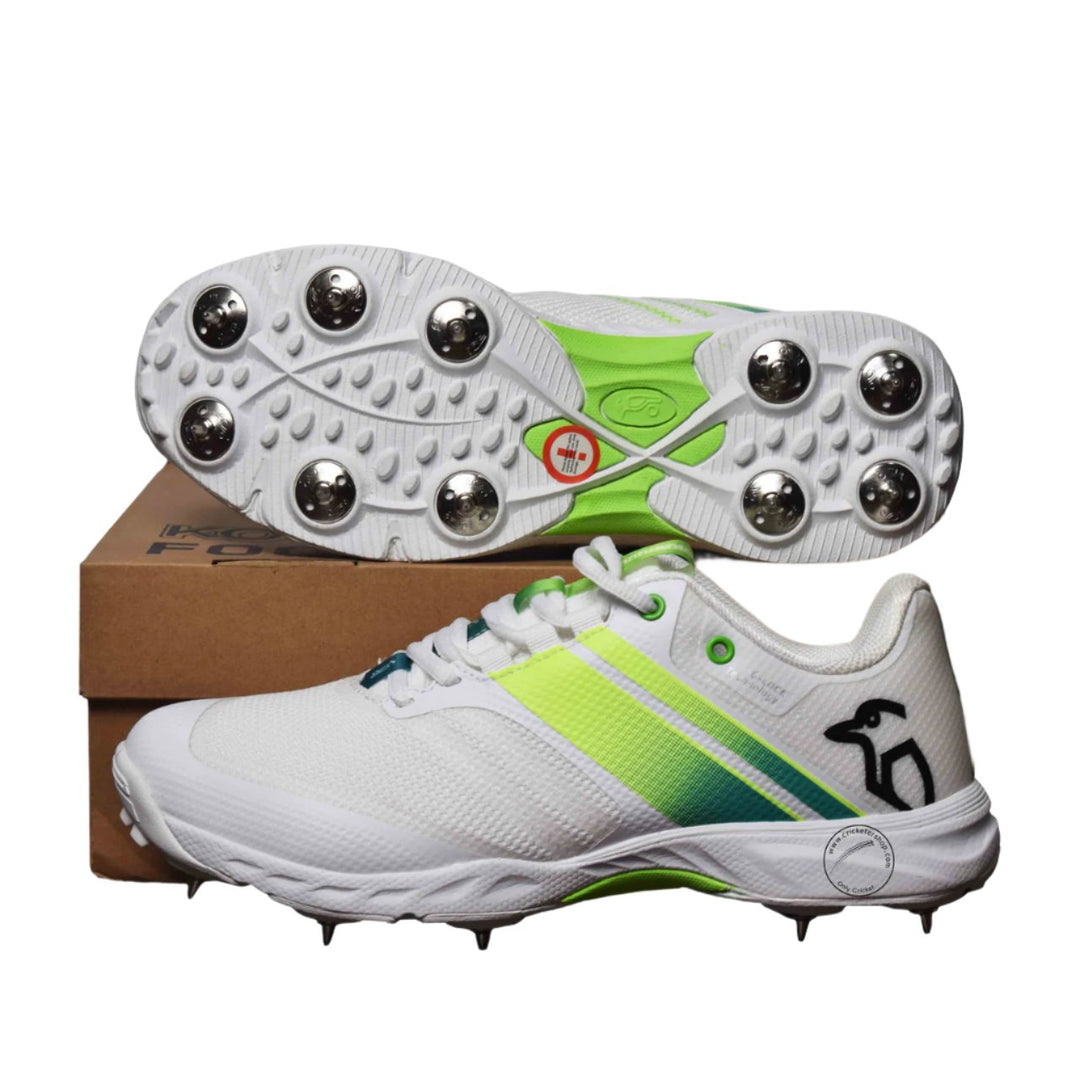 Kookaburra Pro 2.0 Cricket Spikes Shoes White Green Size @ Composite View