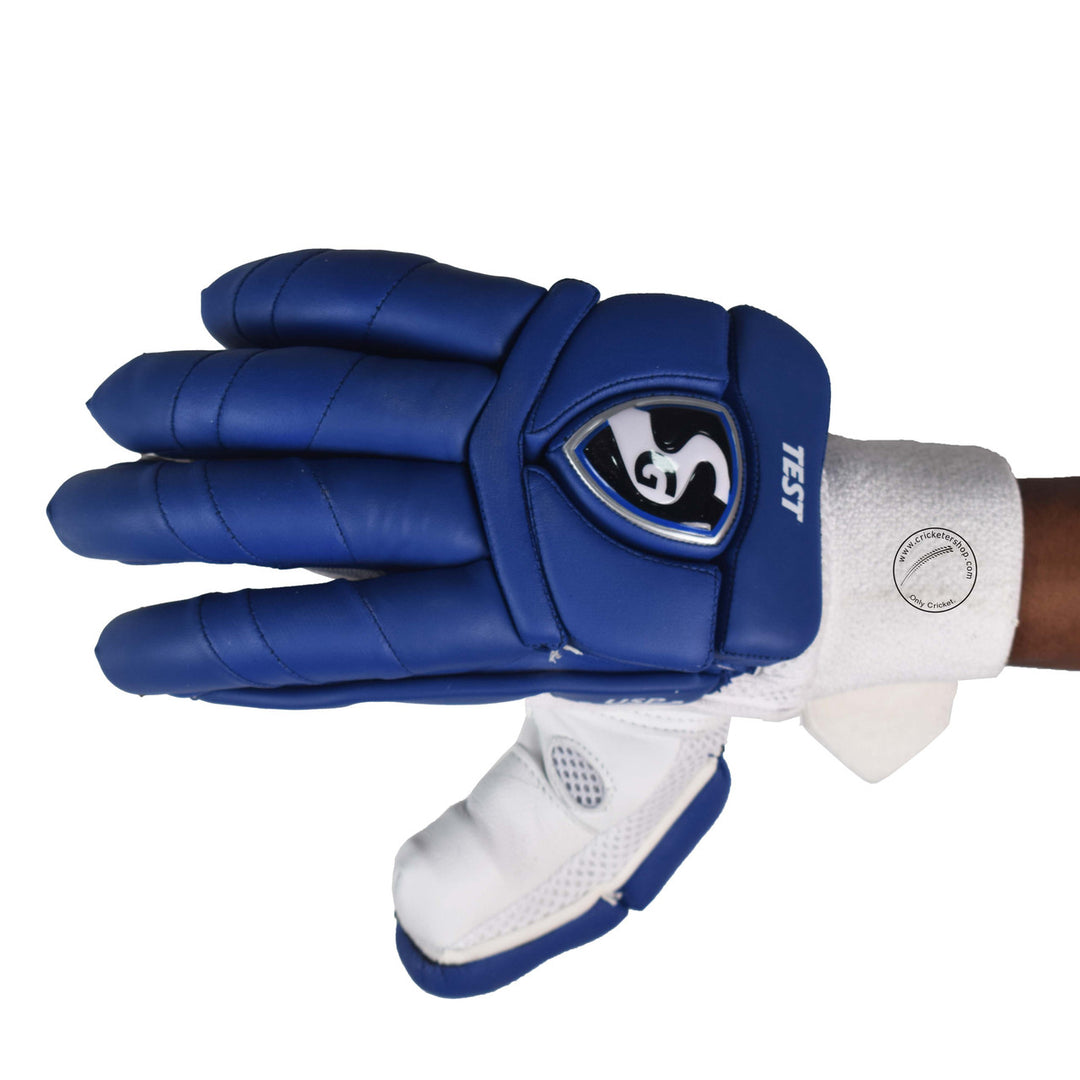 SG Test Navy Blue Cricket Batting Gloves Mens Size @ Right Back View