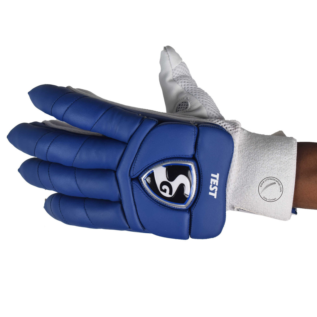 SG Test Navy Blue Cricket Batting Gloves Mens Size @ Left Back View