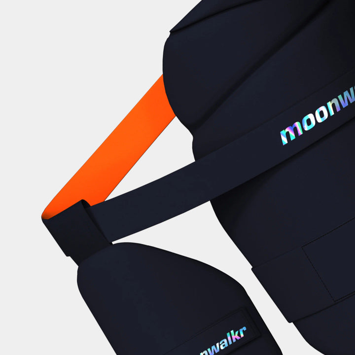 Moonwalkr 2.0 Cricket Batting Combo Thigh Guard Pad Navy Blue @ Close Up View