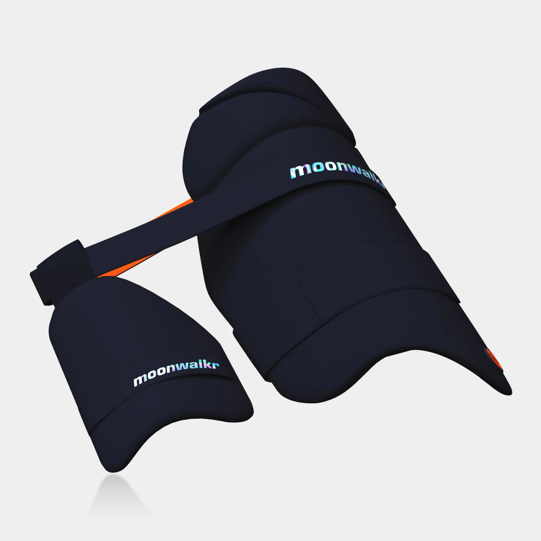 Moonwalkr 2.0 Cricket Batting Combo Thigh Guard Pad Navy Blue @ Side View